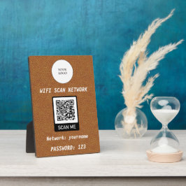 Plaque Photo Wifi gratuit QR Code Plain Cuir Brown