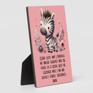Plaque Photo Woodland Zebra Kids Prière chrétienne sur rose  
