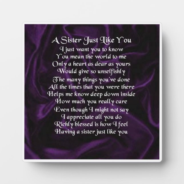 Plaque Poem Soeur - Conception Soie Violette (Devant)