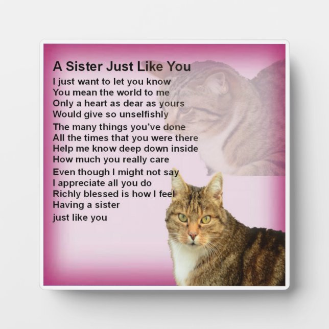 Plaque Poem Soeur - Design Chat (Devant)