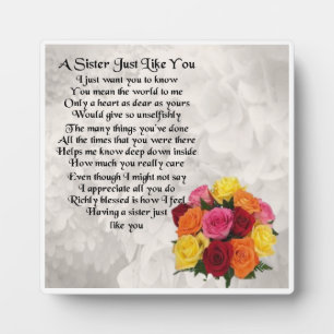 Plaque Poem Soeur - Design Fleurs