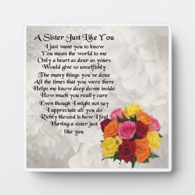 Plaque Poem Soeur - Design Fleurs (Devant)