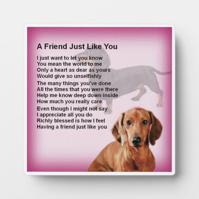 Plaque poème ami - Daschund Chien Design (Devant)
