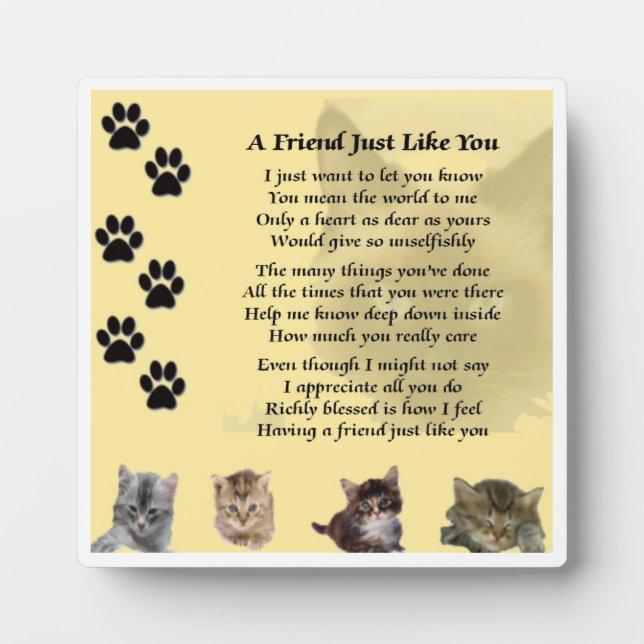 Plaque poème de l'ami - Design de chat (Devant)
