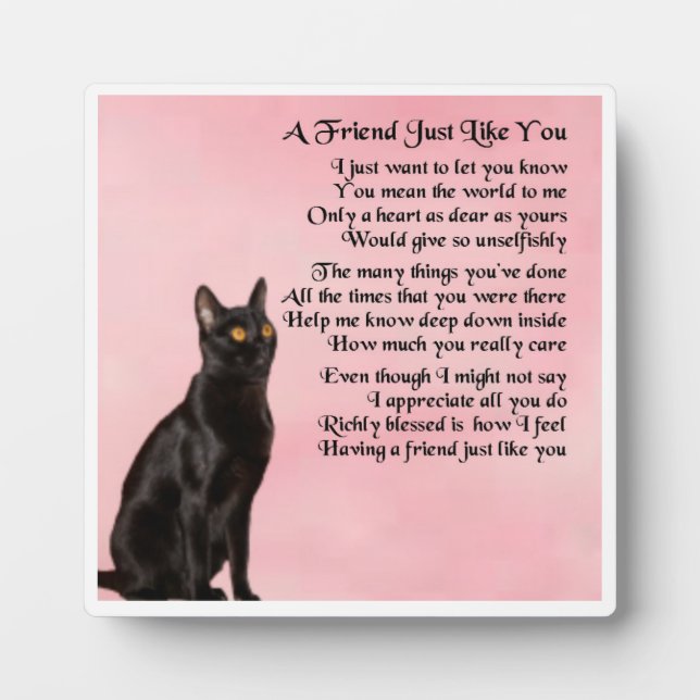 Plaque poème de l'ami - Design de chat noir (Devant)