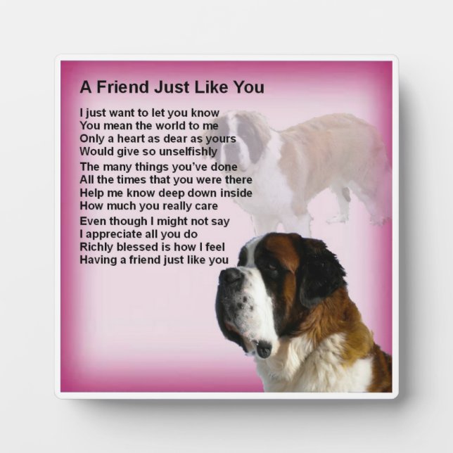 Plaque poème de l'ami - St Bernard Dog Design (Devant)