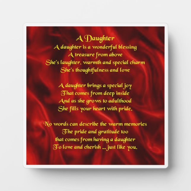 Plaque poème fille - Design en soie rouge (Devant)