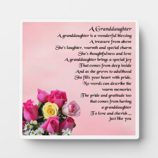 Plaque Poème Grandgirl - Design Rose (Devant)