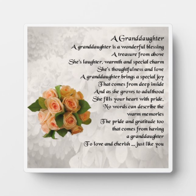 Plaque Poème Grandgirl - Peach Rose Design (Devant)