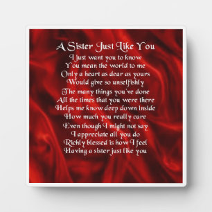 Plaque poème soeur - Design en soie rouge