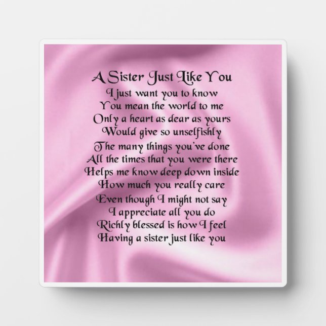 Plaque poème soeur -    Soie rose (Devant)