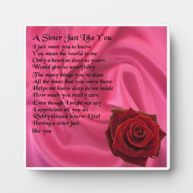 Plaque poème soeur - Soie rose et design Rose (Devant)