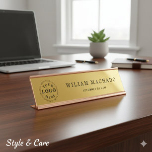 Plaque professionnelle de nom métal or pour avocat
