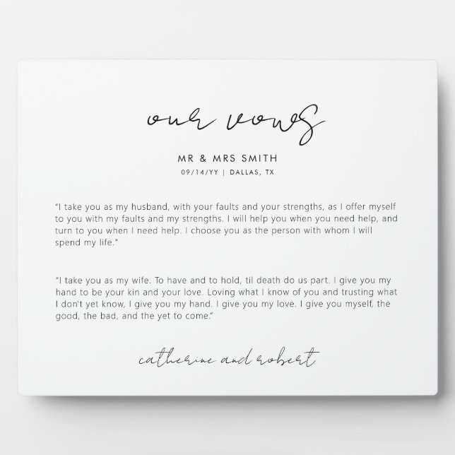 Plaque Vows Mariage personnalisée moderne (Devant)