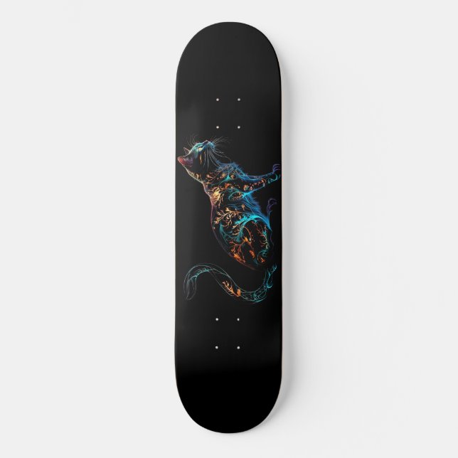 Plasma-Katze auf schwarz in lebhaften Farben Skateboard (Vorderseite)