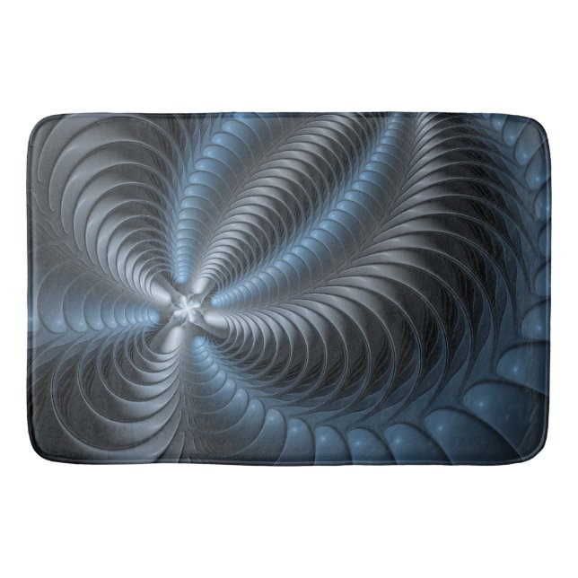 Plastic Blue Gray 3D Fraktal Kunst Modernes Abstra Badematte (Vorderseite)