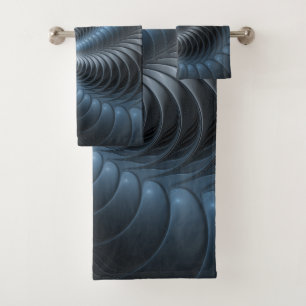 Plastic Blue Gray 3D Fraktal Kunst Modernes Abstra Badhandtuch Set