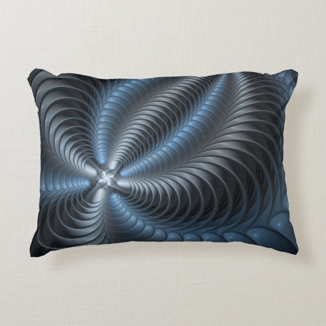 Plastic Blue Gray 3D Fraktal Kunst Modernes Abstra Dekokissen (Vorderseite)