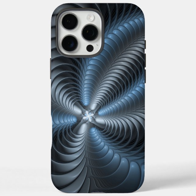 Plastic Blue Gray 3D Fraktal Kunst Modernes Abstra iPhone 16 Pro Max Hülle (Rückseite)
