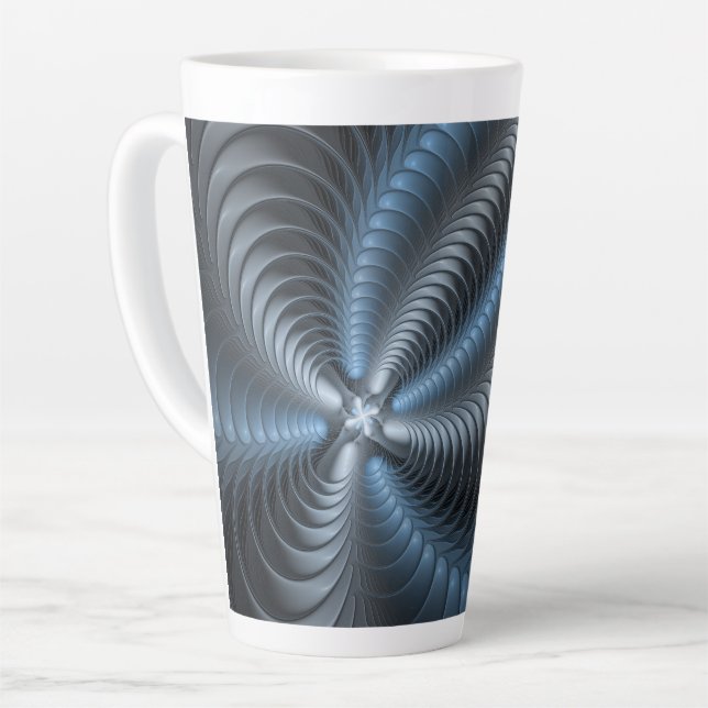 Plastic Blue Gray 3D Fraktal Kunst Modernes Abstra Milchtasse (Linke Ecke)