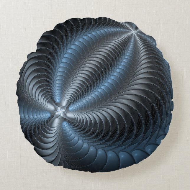 Plastic Blue Gray 3D Fraktal Kunst Modernes Abstra Rundes Kissen (Vorderseite)
