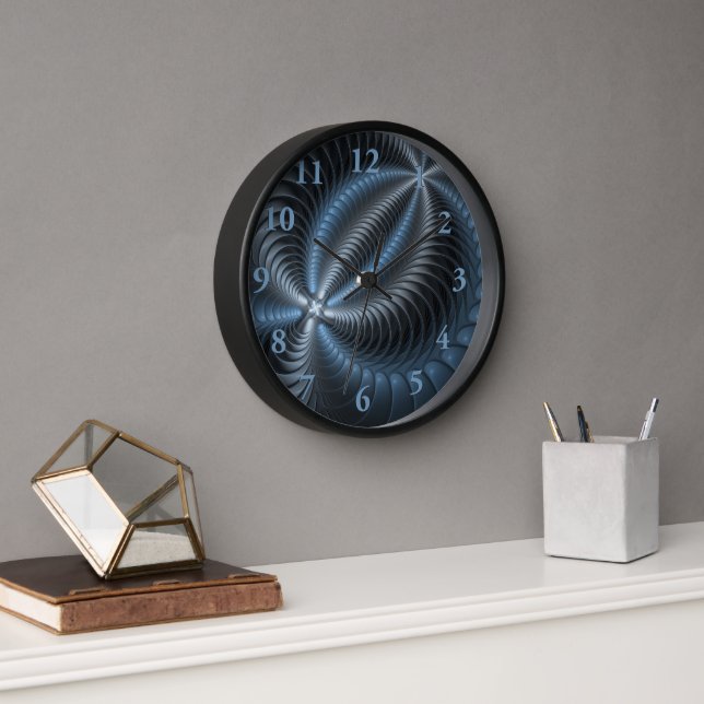 Plastic Blue Gray 3D Fraktal Kunst Modernes Abstra Uhr (Büro)