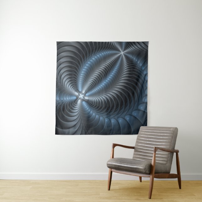 Plastic Blue Gray 3D Fraktal Kunst Modernes Abstra Wandteppich (Beispiel)
