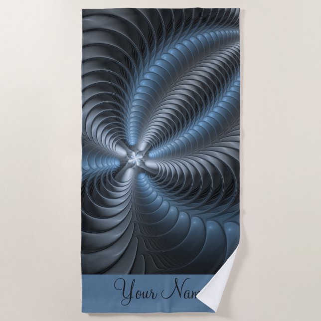 Plastic Blue Gray 3D Fraktal Moderner Abstrakter N Strandtuch (Vorderseite)