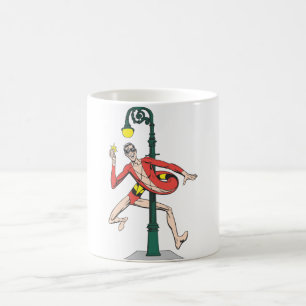Plastic Man umwickelt Laternenpfahl Kaffeetasse