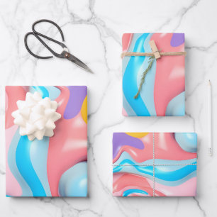 Plastikflüssigkeit 3D Abstrakt Geschenkpapier Set