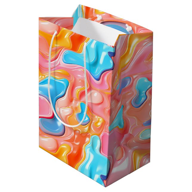 Plastische psychedelische Fluid-Formen Mittlere Geschenktüte (Rückseite Schrägansicht)