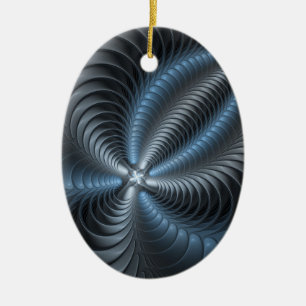 Plastisches Blau-Grau 3D-Fraktal-Art modernes Abst Keramik Ornament