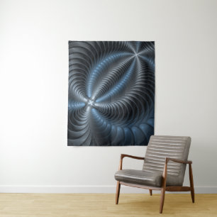 Plastisches Blau-Grau 3D-Fraktal-Art modernes Abst Wandteppich