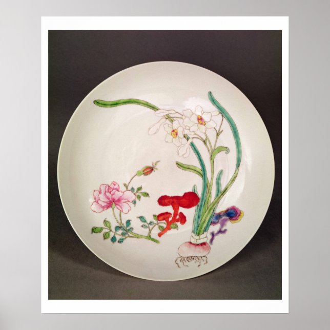 Plat de porcelaine, décoration de famille rose, Yu (Devant)