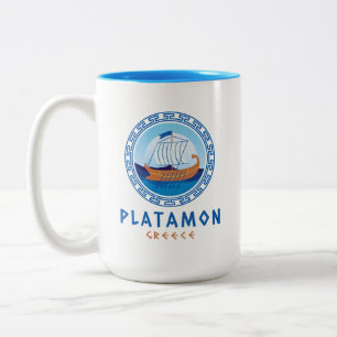 Platamon, Griechenland, griechisches Schiffsdesign Zweifarbige Tasse