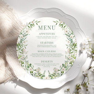 Plate de carte fleurie mariage ronde Boho vert