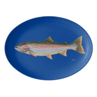 Plateau De Service En Porcelaine Truite arc-en-ciel