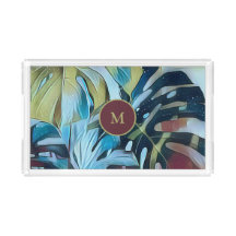 Moody Botanique Blue Monstera Feuilles avec Monogr