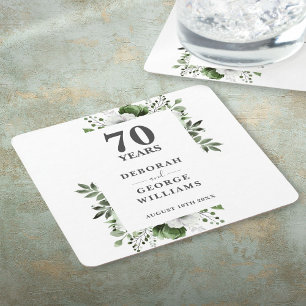 Platin Elegantes Blumendesign zur 70. Hochzeitsfei Rechteckiger Pappuntersetzer