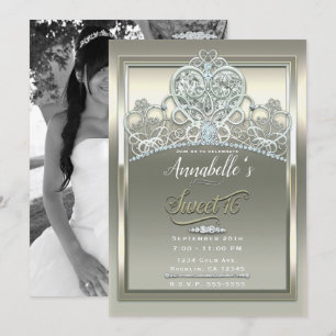 Platin-Elfenbein-Prinzessinnen-Herz-Tiara Sweet 16 Einladung