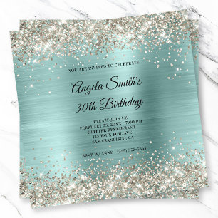 Platin Glitter Blass Türkis Folien Monogramm Einladung