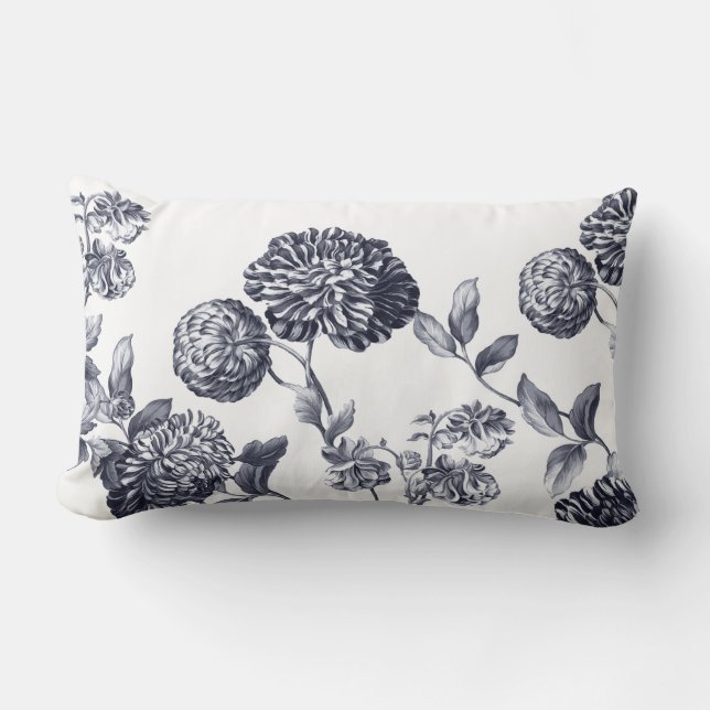 Platin graues modernes botanisches BlumenToile Lendenkissen (Vorderseite)