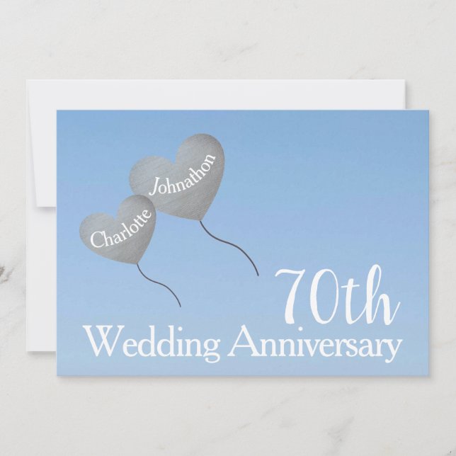 Platin-Herzballon zum 70. Hochzeitstag Einladung (Vorderseite)