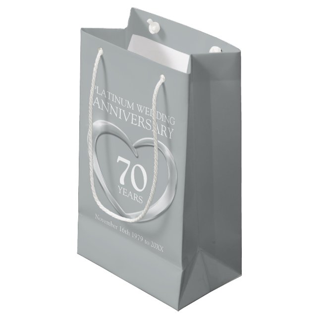 Platin Hochzeit Jubiläum Foto Geschenktasche Kleine Geschenktüte (Vorderseite Schrägansicht)