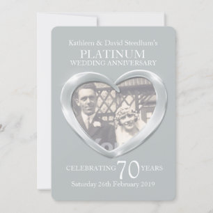 Platin-Hochzeits-Herzfoto 70 Jahre Party-Einladung Einladung