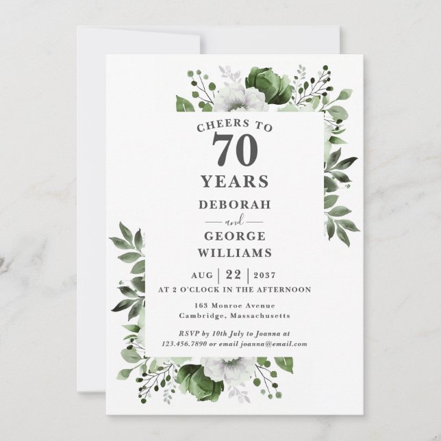 Platin jubelt auf 70 Jahre Hochzeitstag Einladung (Vorderseite)