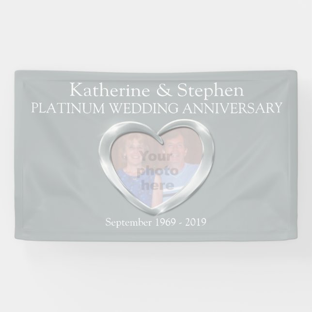 Platin Wedding-Jubiläumsherz-Foto Banner (Horizontal)