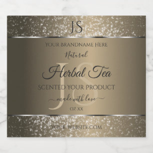 Platinbeige mit Glitzer Initial Product Label Alkoholflaschenetikett