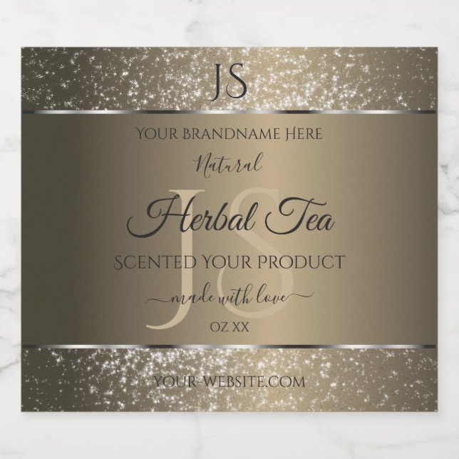Platinbeige mit Glitzer Initial Product Label Alkoholflaschenetikett (Einzelnes Label)