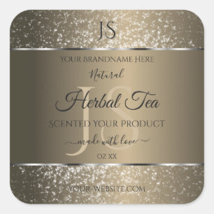 Platinbeige mit Glitzer Initial Product Label Quadratischer Aufkleber